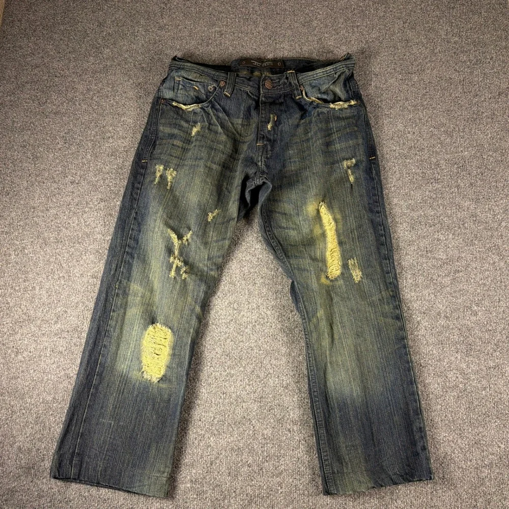 Jordan Craig Men Jeans Distressed 34‎ x 32 Straight Hem Finish Cotton